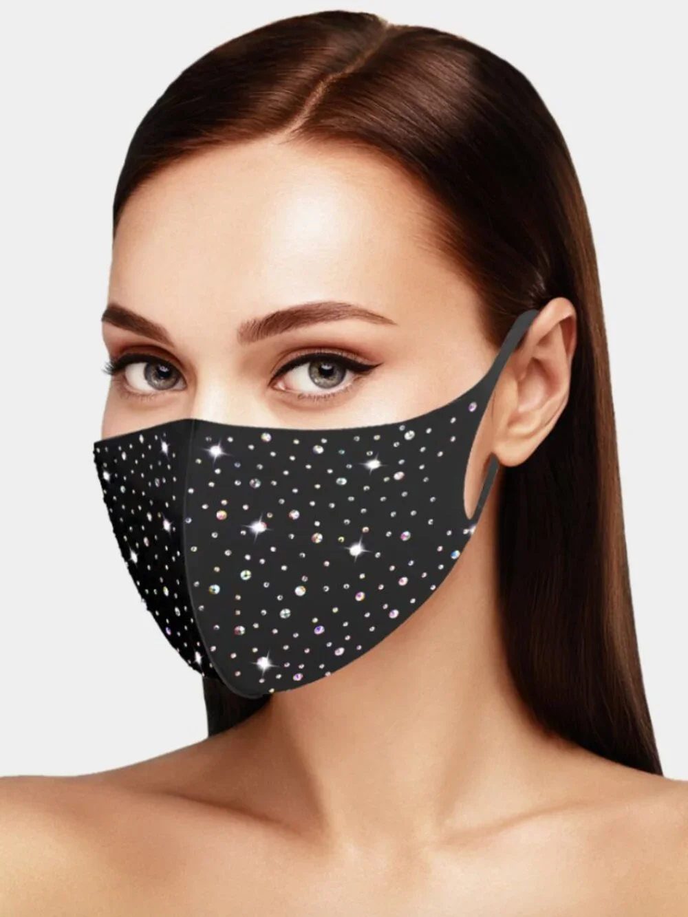 Black Rhinestone Face Mask Crystal Sparkle Reusable Glam Party NWT